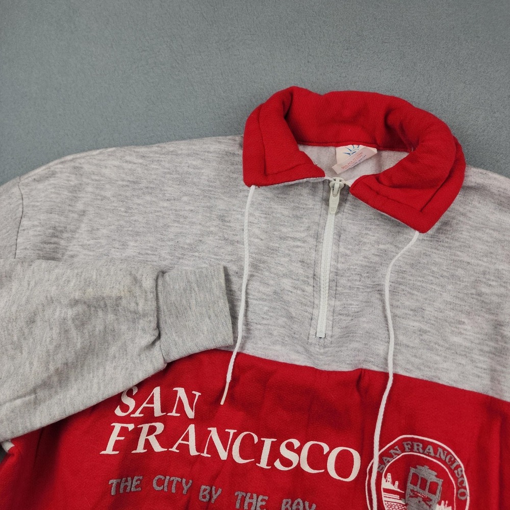 Vintage Magic Sweatshirt Mens L Gray Red 1/4 Zip San Francisco Pullover Rugby